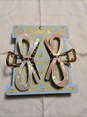 Piper K Iridescent Pink Bow Hair Claw Clips - 2 Pack